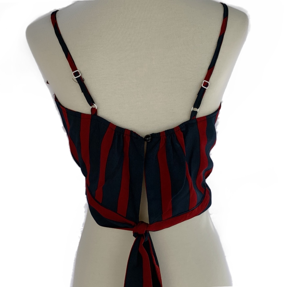 Striped V-neck Cropped Tank with Tie Back S/M/L - Picture 5 of 7